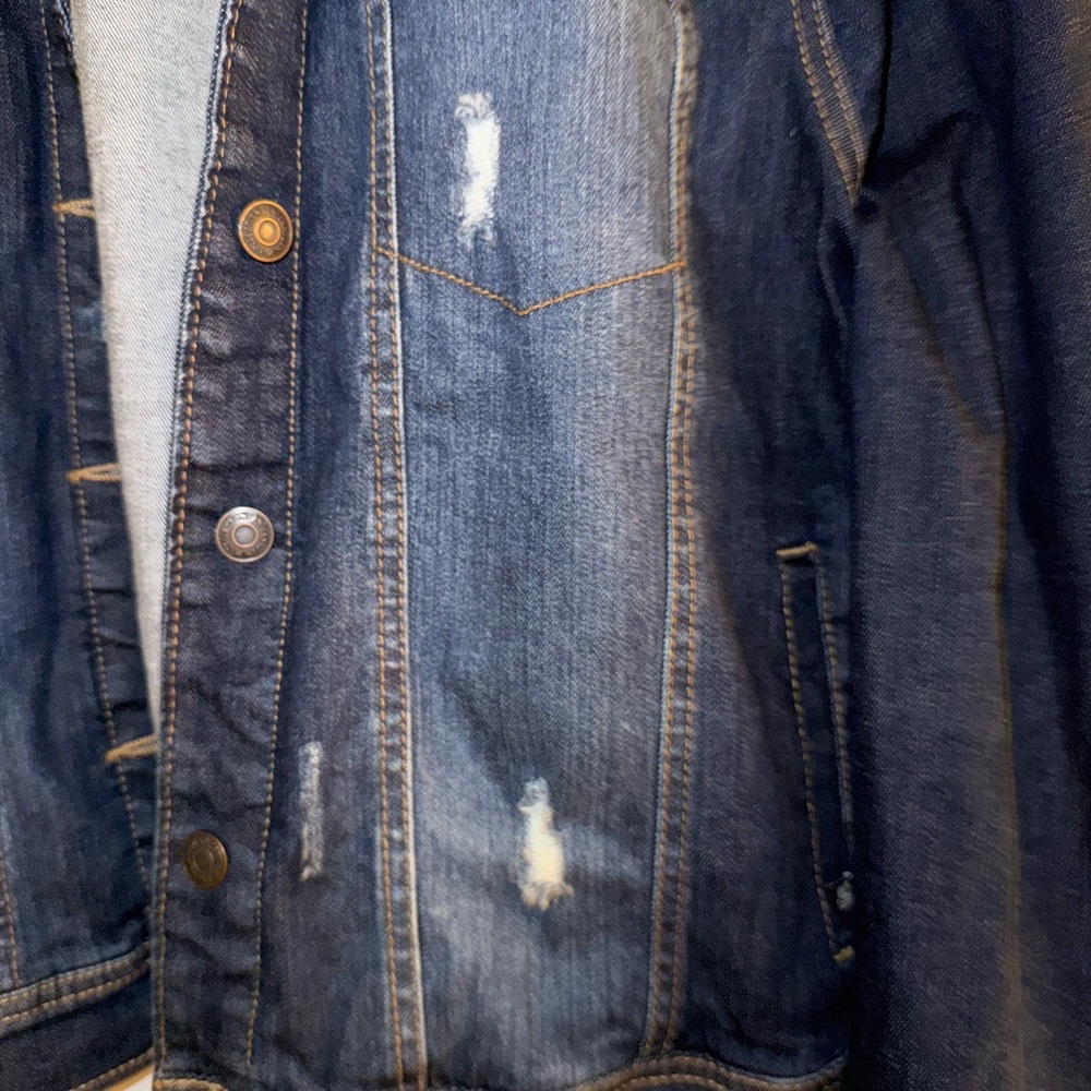 Blue Denim Jean Jacket Distressed - Picture 4 of 5